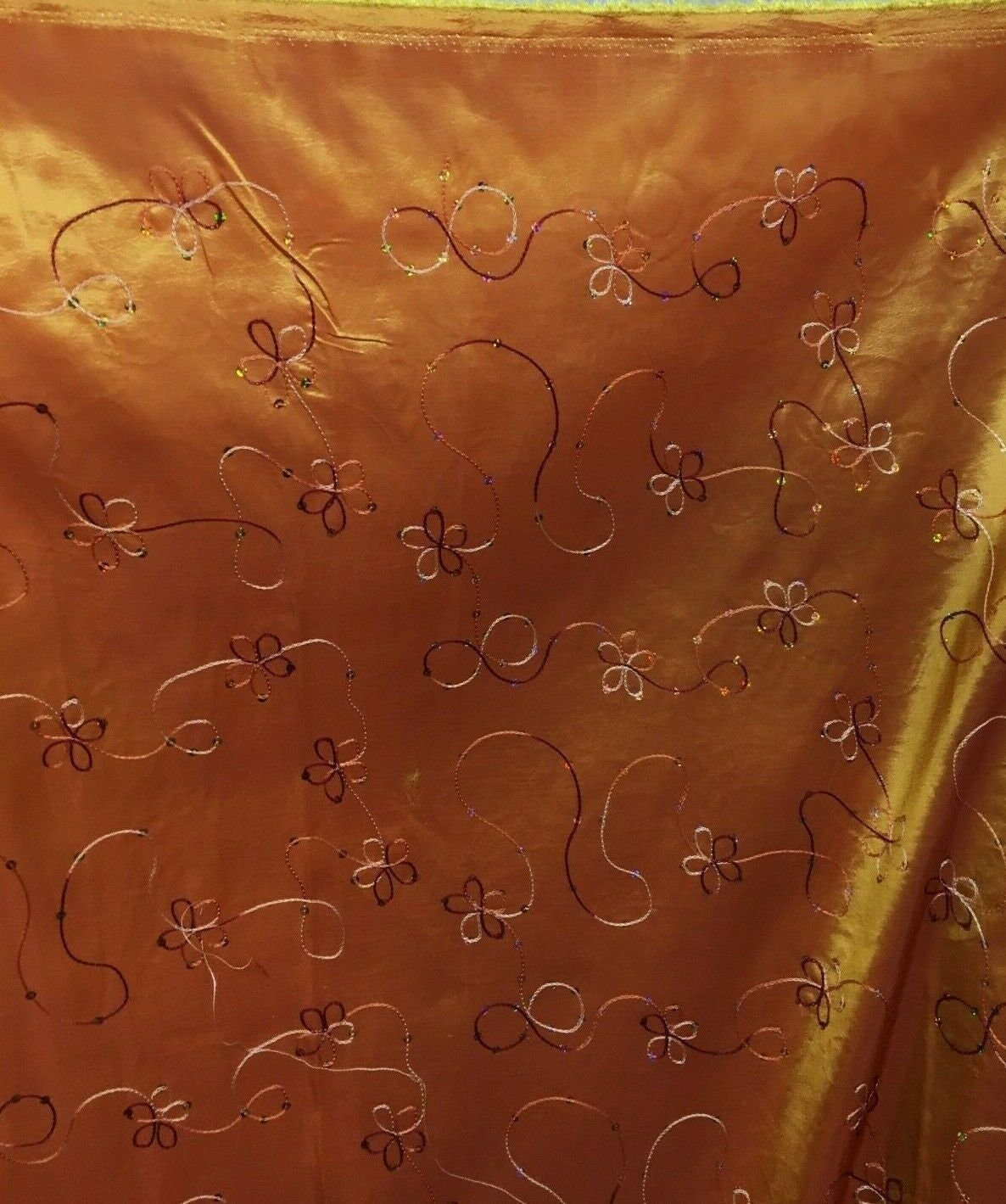 ORANGE Floral Sequins Embroidery Taffeta Fabric (60 in.) Sold By The Yard