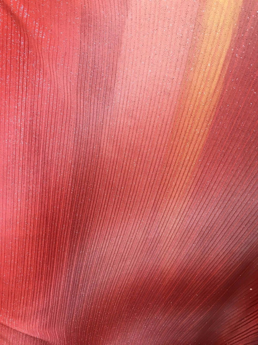 CORAL PINK Pleated Sparkle Polyester Stretch Fabric (60 in.) Sold By The Yard