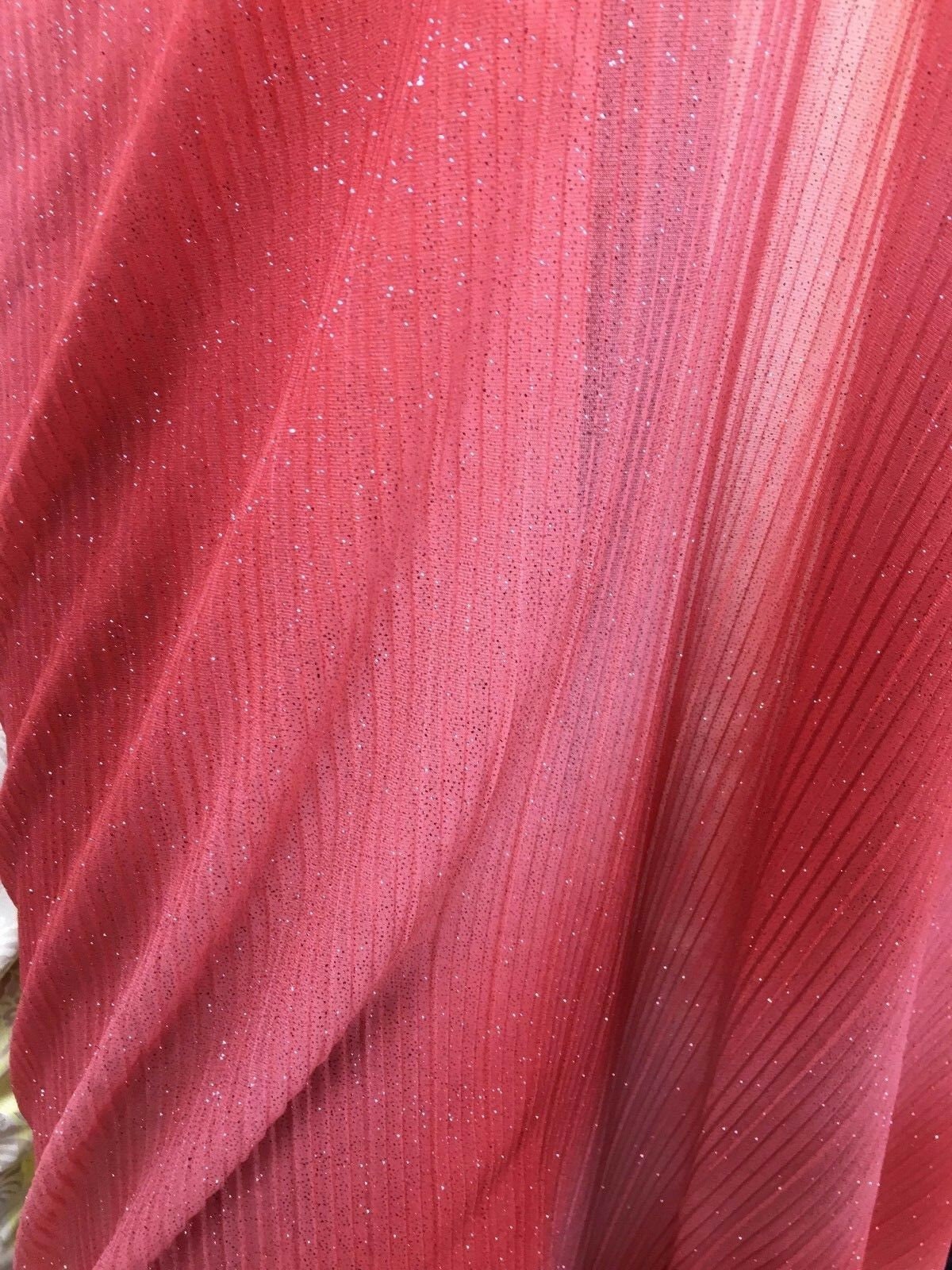 CORAL PINK Pleated Sparkle Polyester Stretch Fabric (60 in.) Sold By The Yard