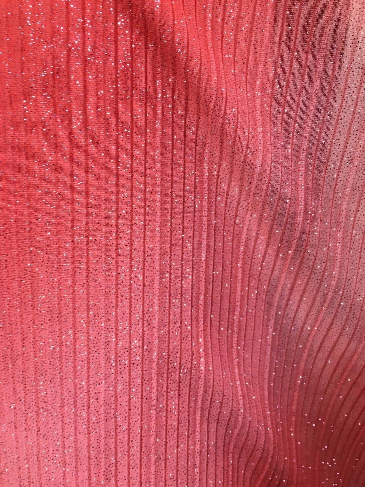 CORAL PINK Pleated Sparkle Polyester Stretch Fabric (60 in.) Sold By The Yard