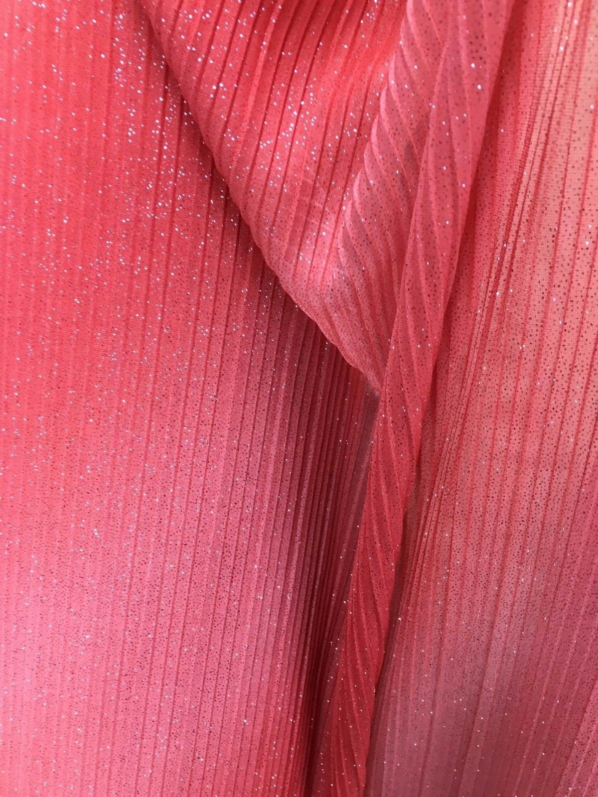 CORAL PINK Pleated Sparkle Polyester Stretch Fabric (60 in.) Sold By The Yard