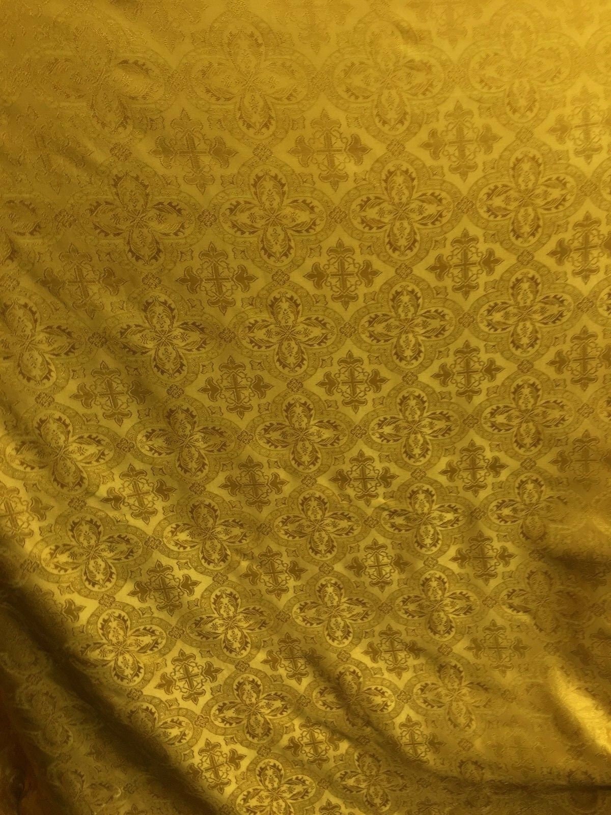 GOLD Liturgical Cross Brocade Fabric (60 in.) Sold By The Yard