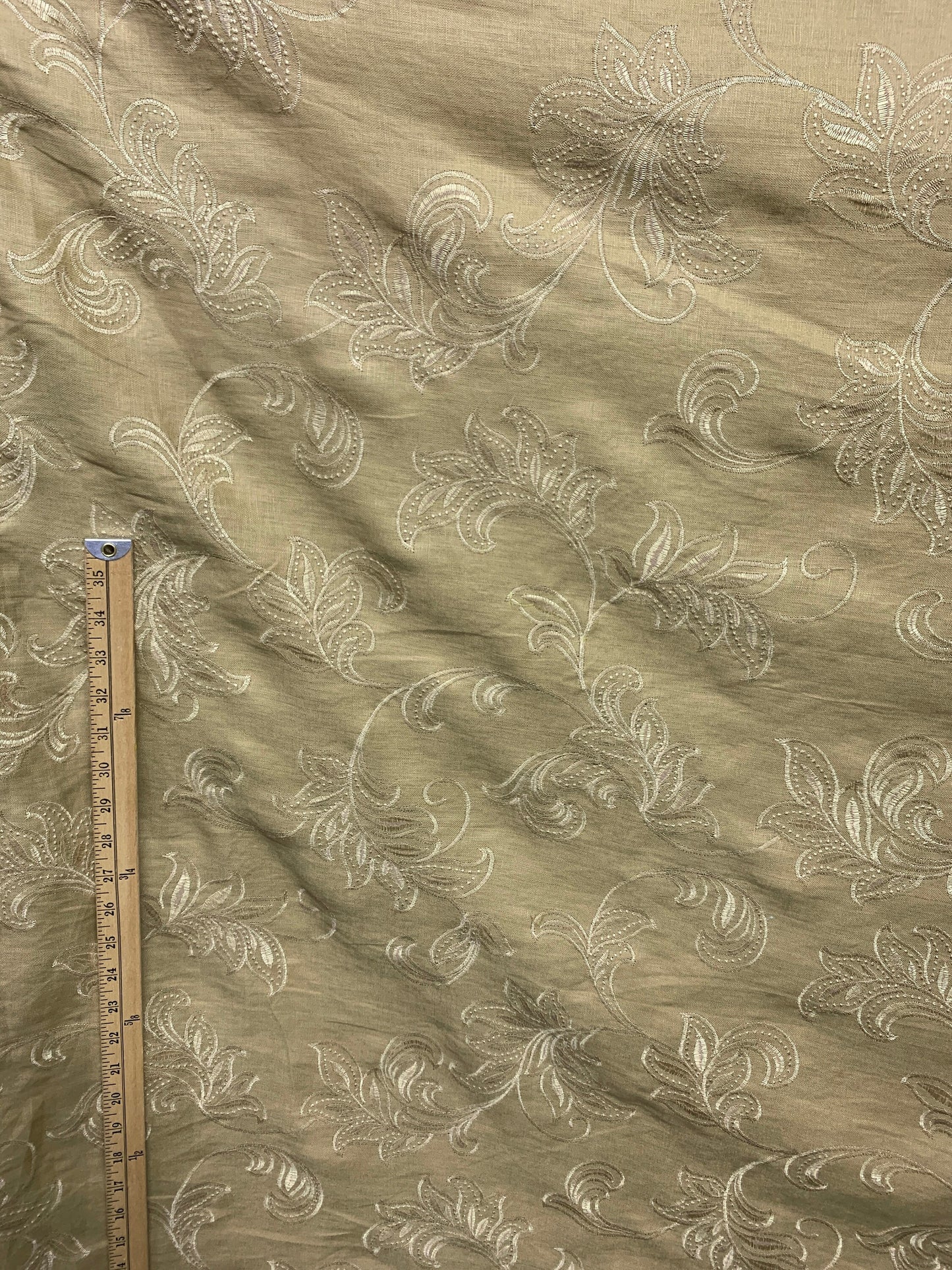 TAUPE BEIGE Floral Embroidered 100% Linen Fabric (54 in.) Sold By The Yard