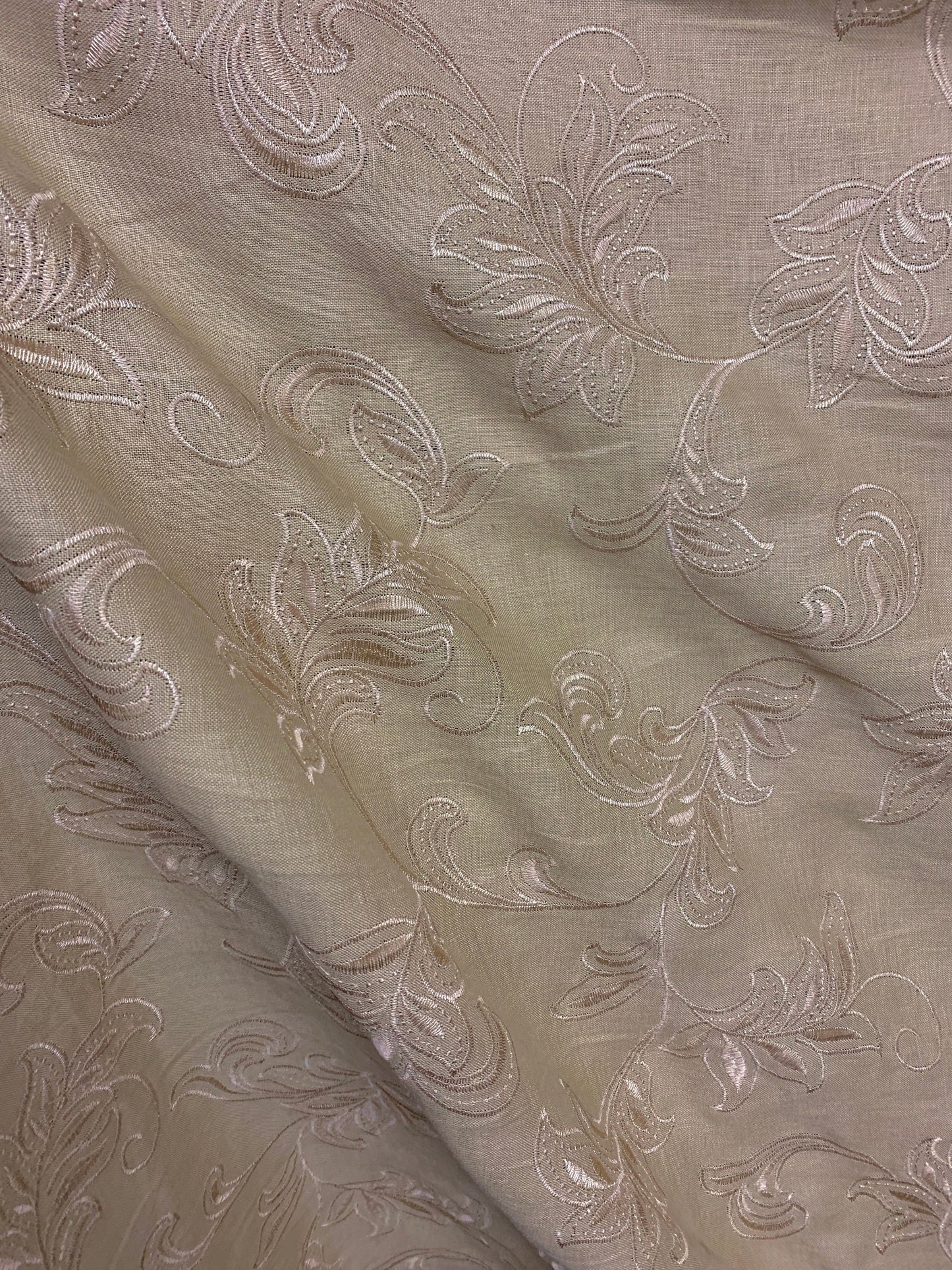 LIGHT TAUPE Floral Embroidered 100% Linen Fabric (54 in.) Sold By The Yard