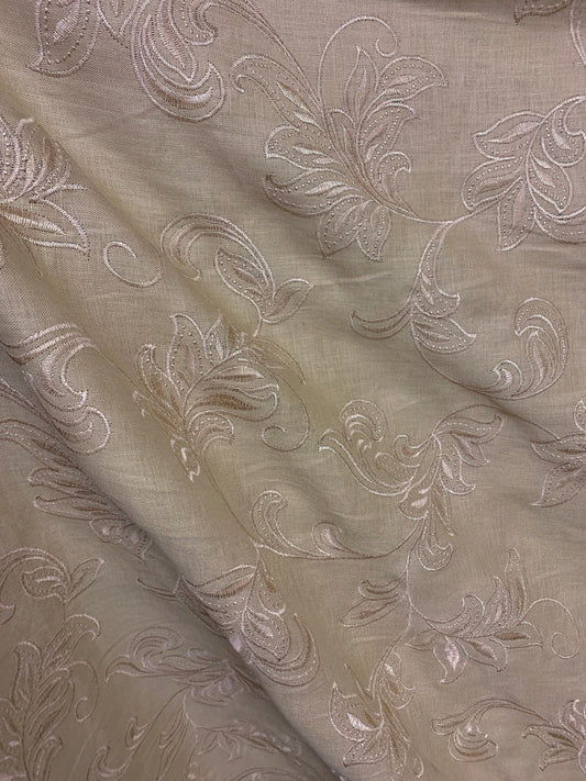 LIGHT TAUPE Floral Embroidered 100% Linen Fabric (54 in.) Sold By The Yard