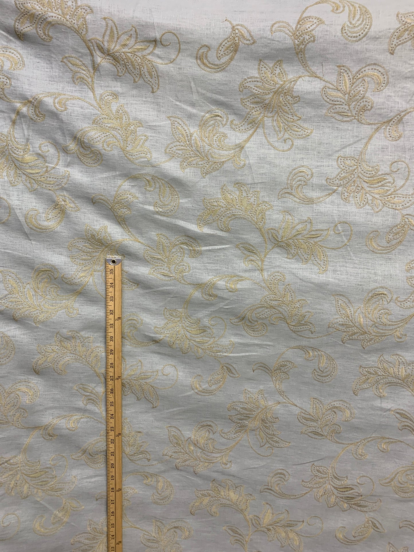 GRAY BEIGE Floral Embroidered 100% Linen Fabric (54 in.) Sold By The Yard