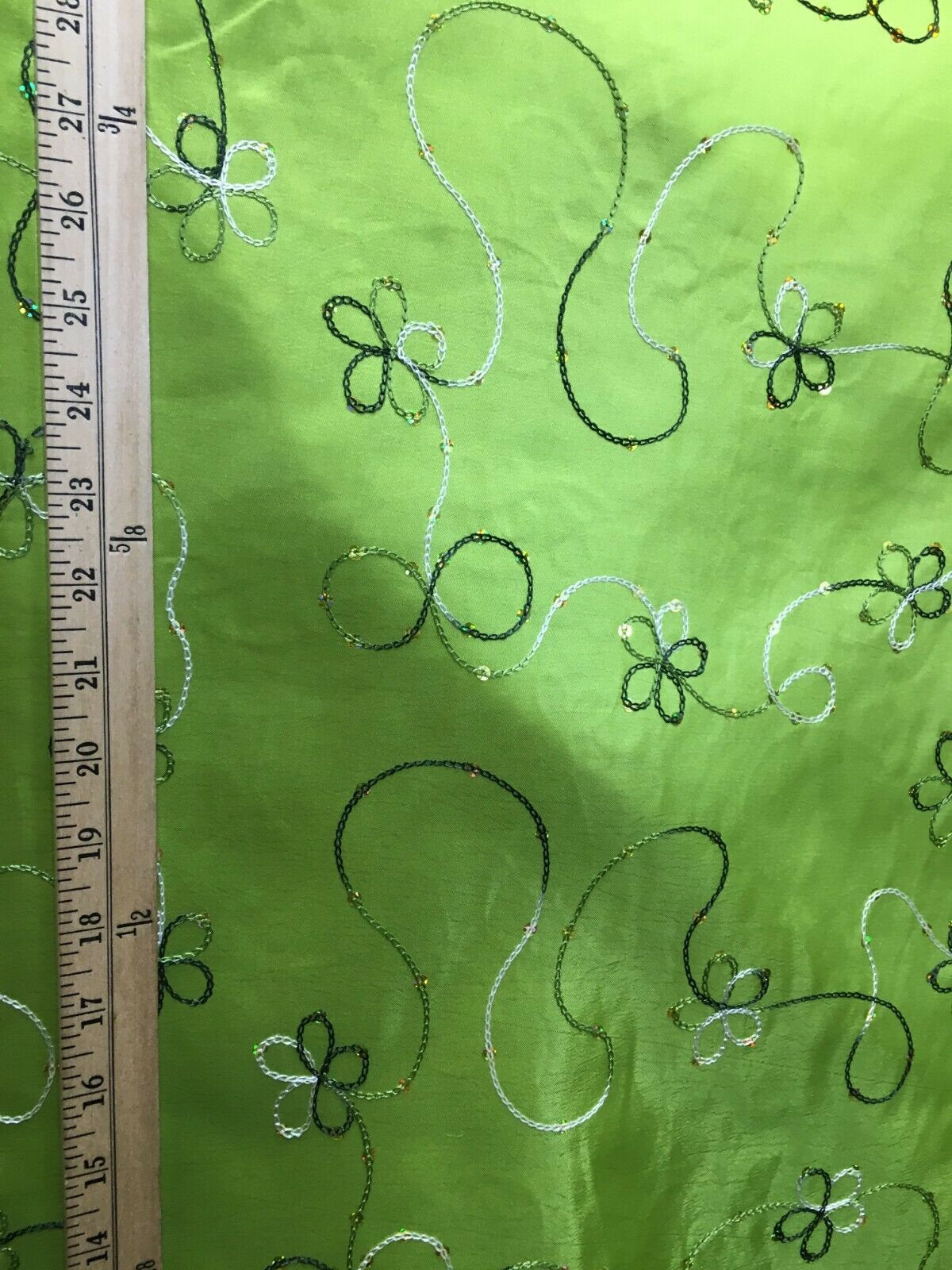 APPLE GREEN Floral Sequins Embroidery Taffeta Fabric (60 in.) Sold By The Yard