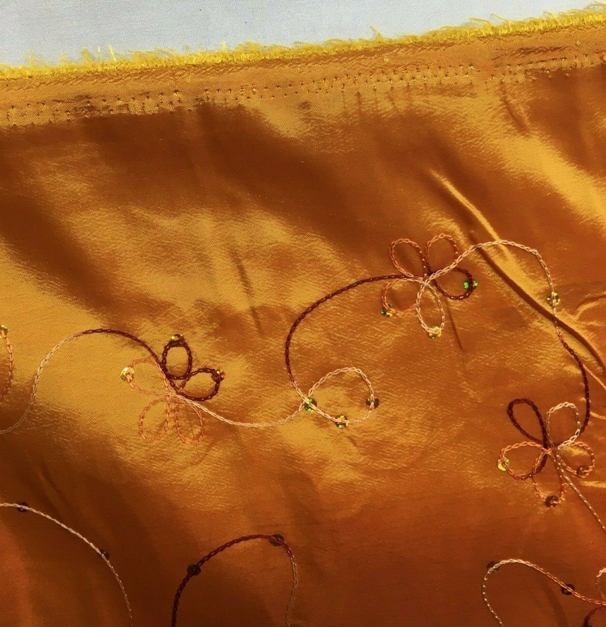 ORANGE Floral Sequins Embroidery Taffeta Fabric (60 in.) Sold By The Yard