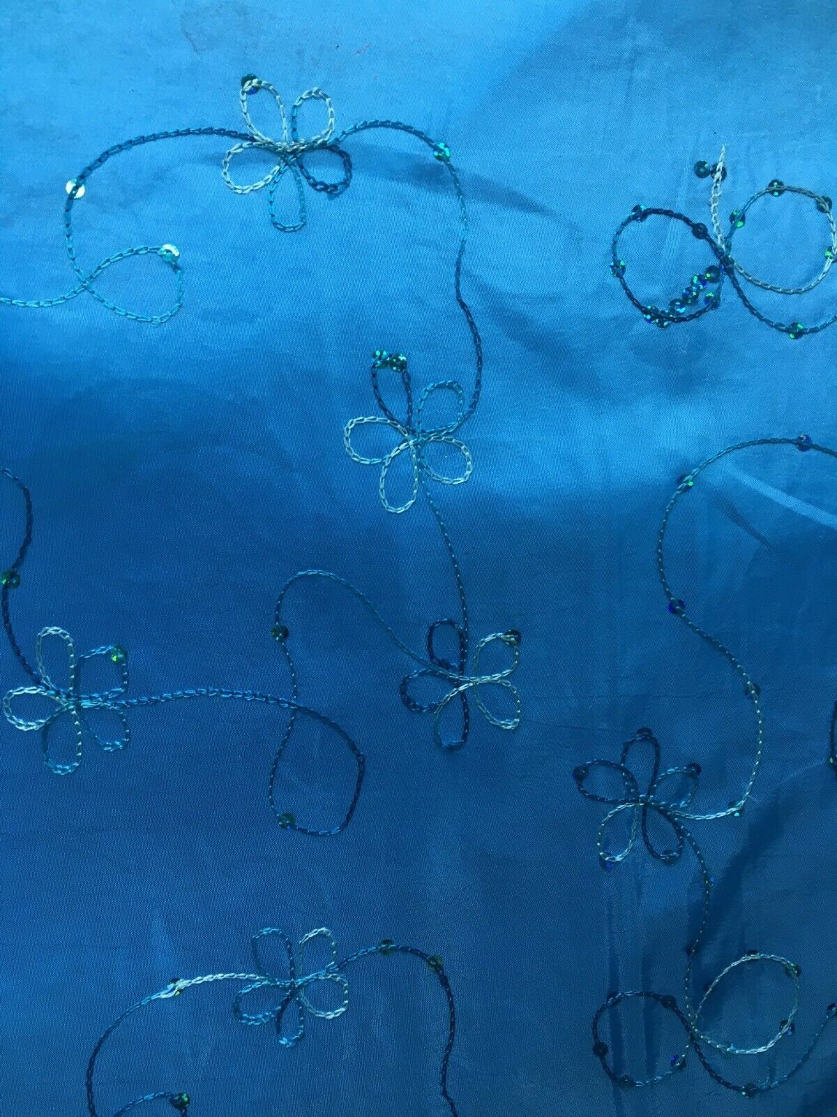 BLUE Floral Sequins Embroidery Taffeta Fabric (60 in.) Sold By The Yard