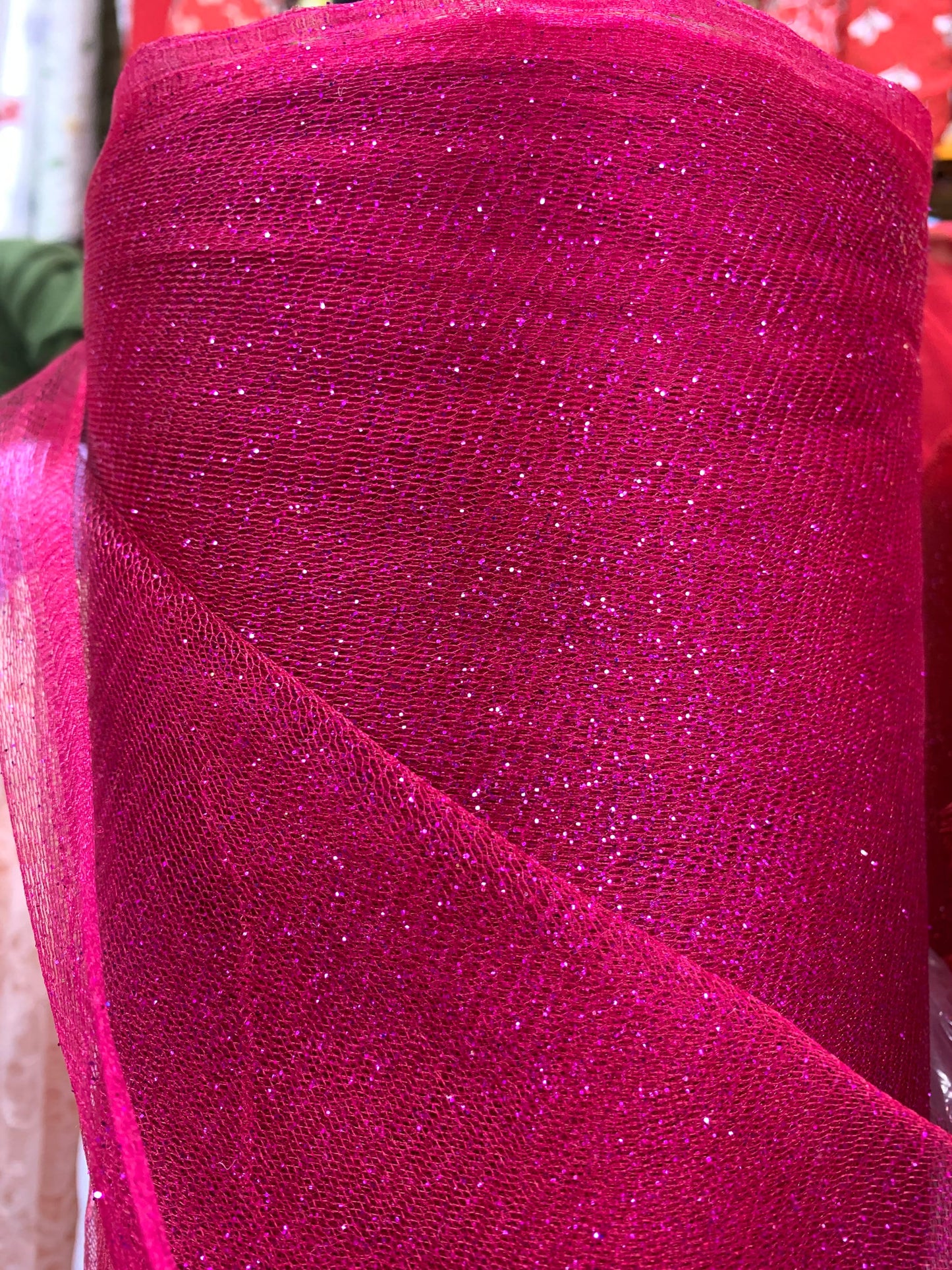 FUCHSIA PINK Sparkle Glitter Tulle Decoration Event Fabric (60 in.) Sold By The Yard