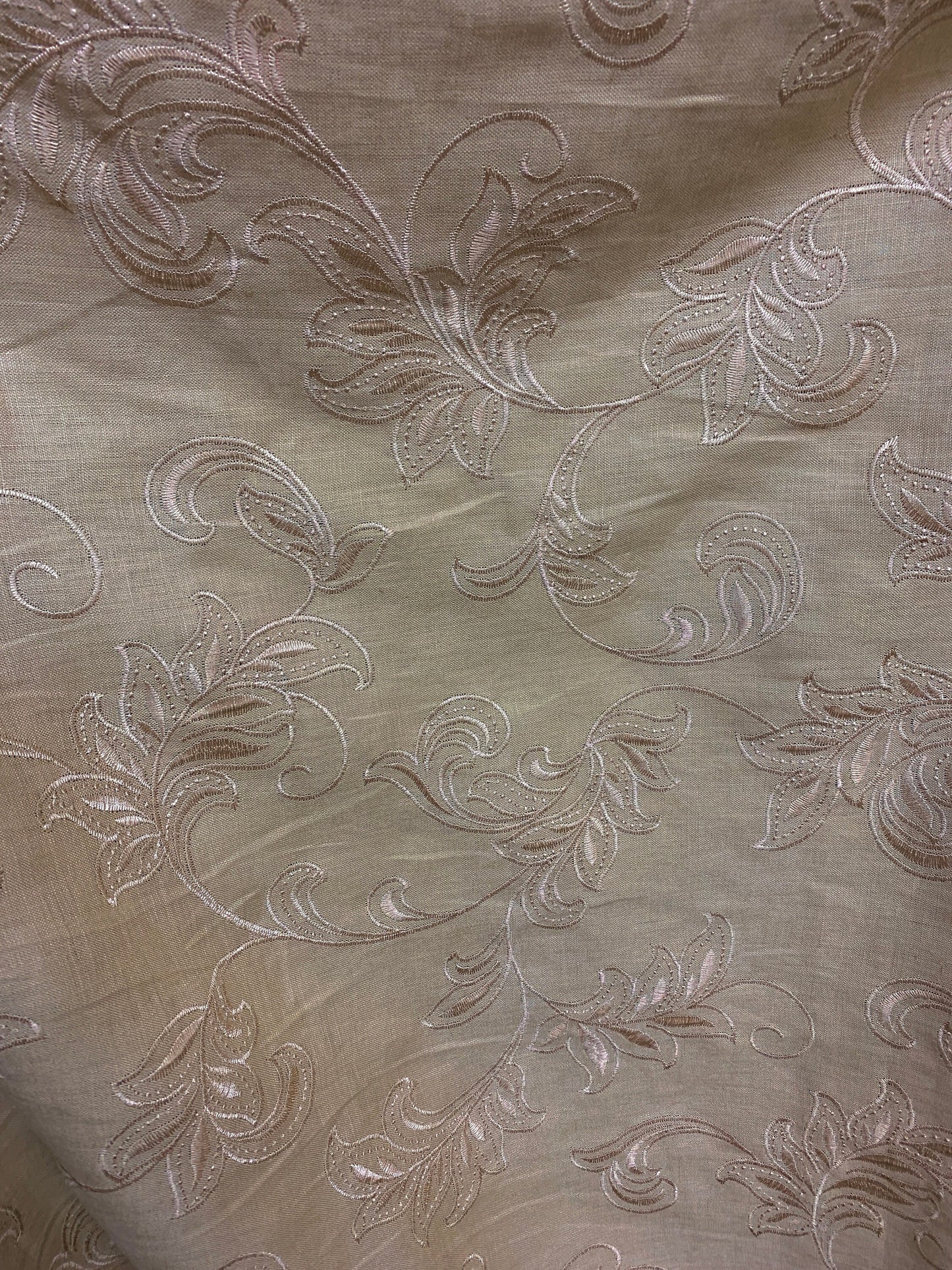 LIGHT TAUPE Floral Embroidered 100% Linen Fabric (54 in.) Sold By The Yard