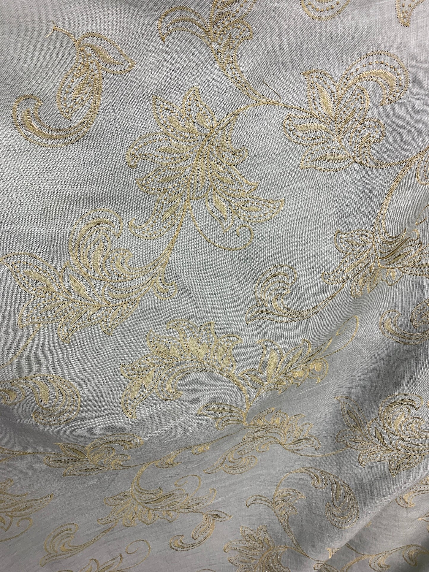 GRAY BEIGE Floral Embroidered 100% Linen Fabric (54 in.) Sold By The Yard