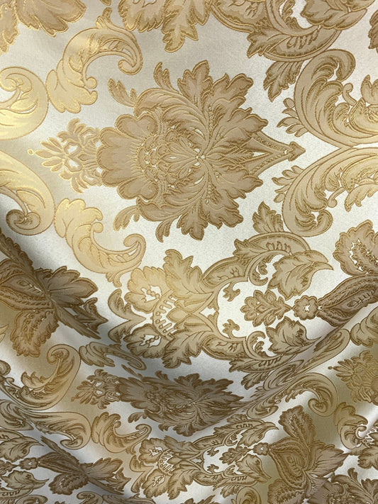 GOLD Damask Brocade Upholstery Drapery Fabric (110 in.) Sold By The Yard