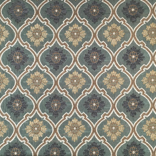 TEAL IVORY Floral Trellis Chenille Upholstery Brocade Fabric (56 in.) Sold By The Yard