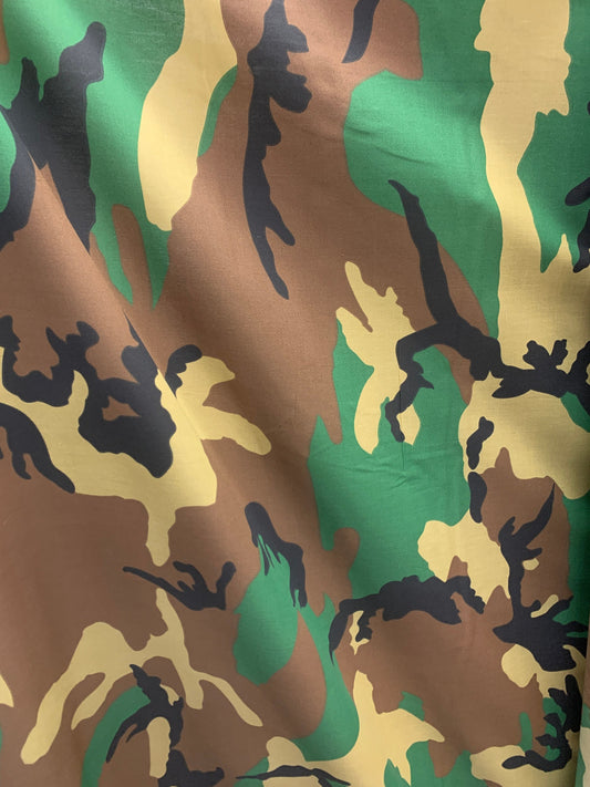 GREEN BROWN BEIGE Camouflage Printed Poly Cotton Fabric (58 in.) Sold By The Yard