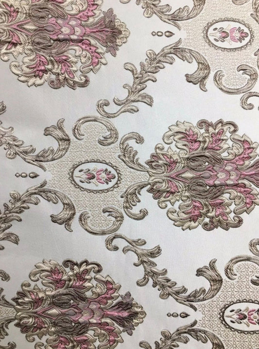 PINK TAUPE Damask Brocade Upholstery Drapery Fabric (54 in.) Sold By The Yard