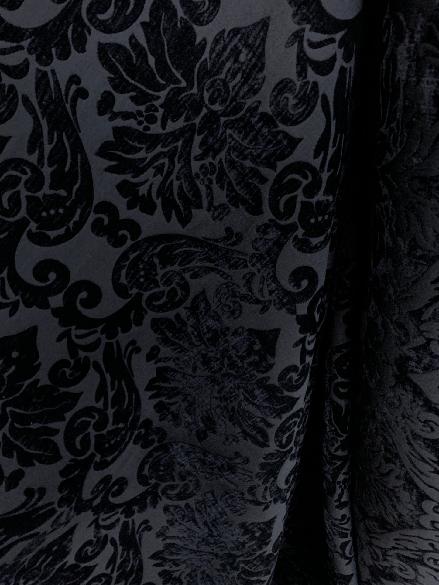 BLACK Damask Chenille Upholstery Brocade Fabric (54 in.) Sold By The Yard