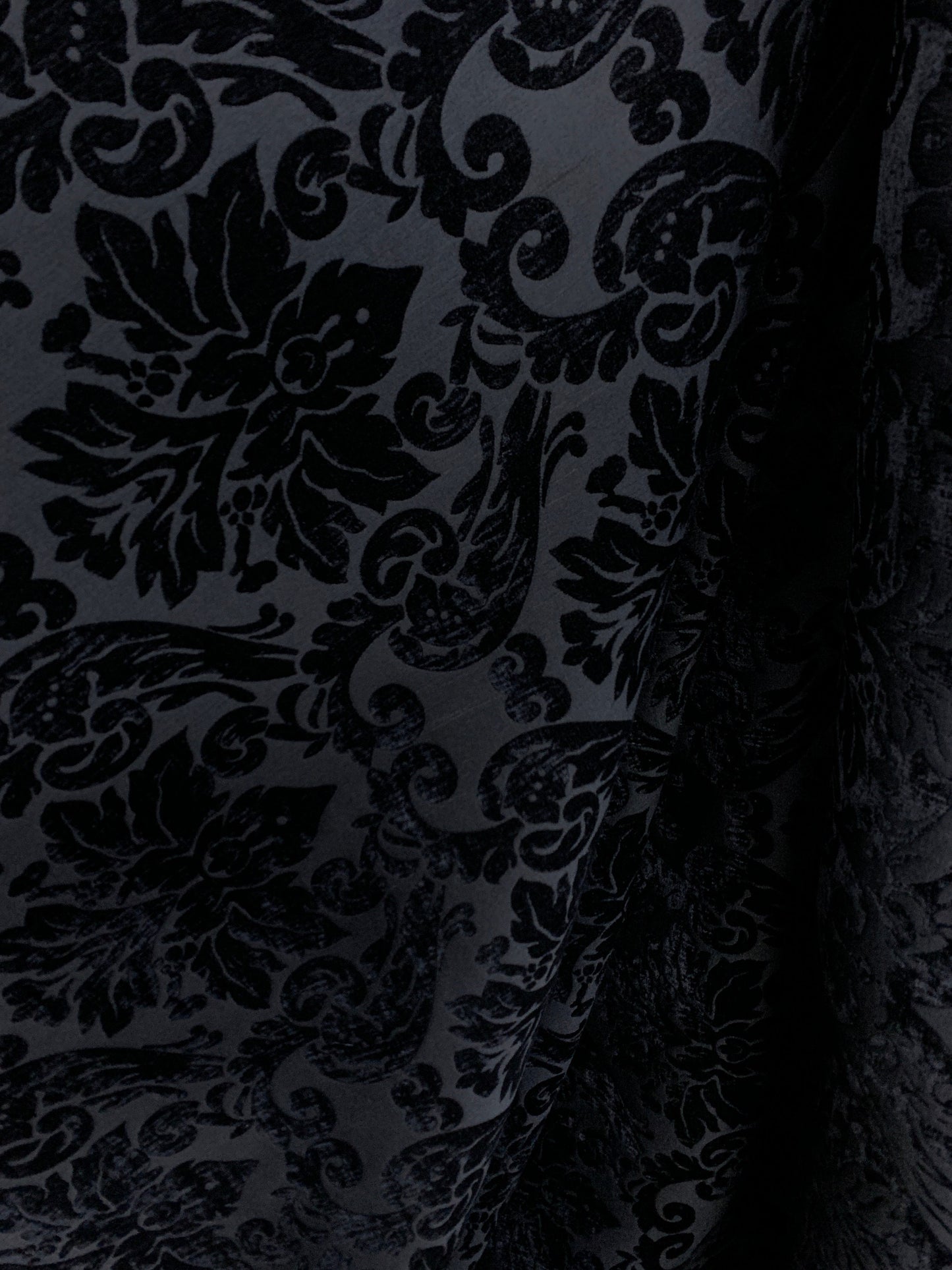 BLACK Damask Chenille Upholstery Brocade Fabric (54 in.) Sold By The Yard