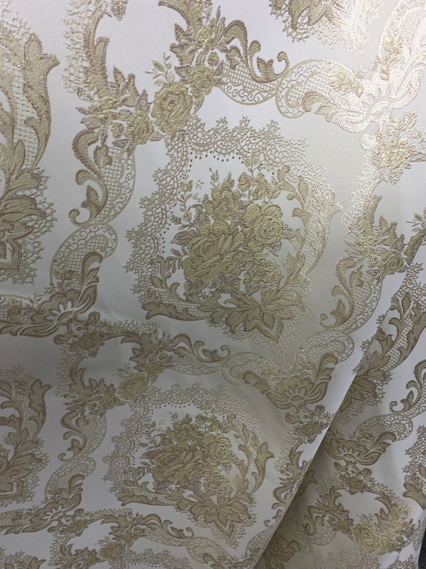 CHAMPAGNE GOLD Metallic Floral Brocade Upholstery Drapery Fabric (110 in.) Sold By The Yard