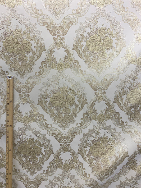 CHAMPAGNE GOLD Metallic Floral Brocade Upholstery Drapery Fabric (110 in.) Sold By The Yard