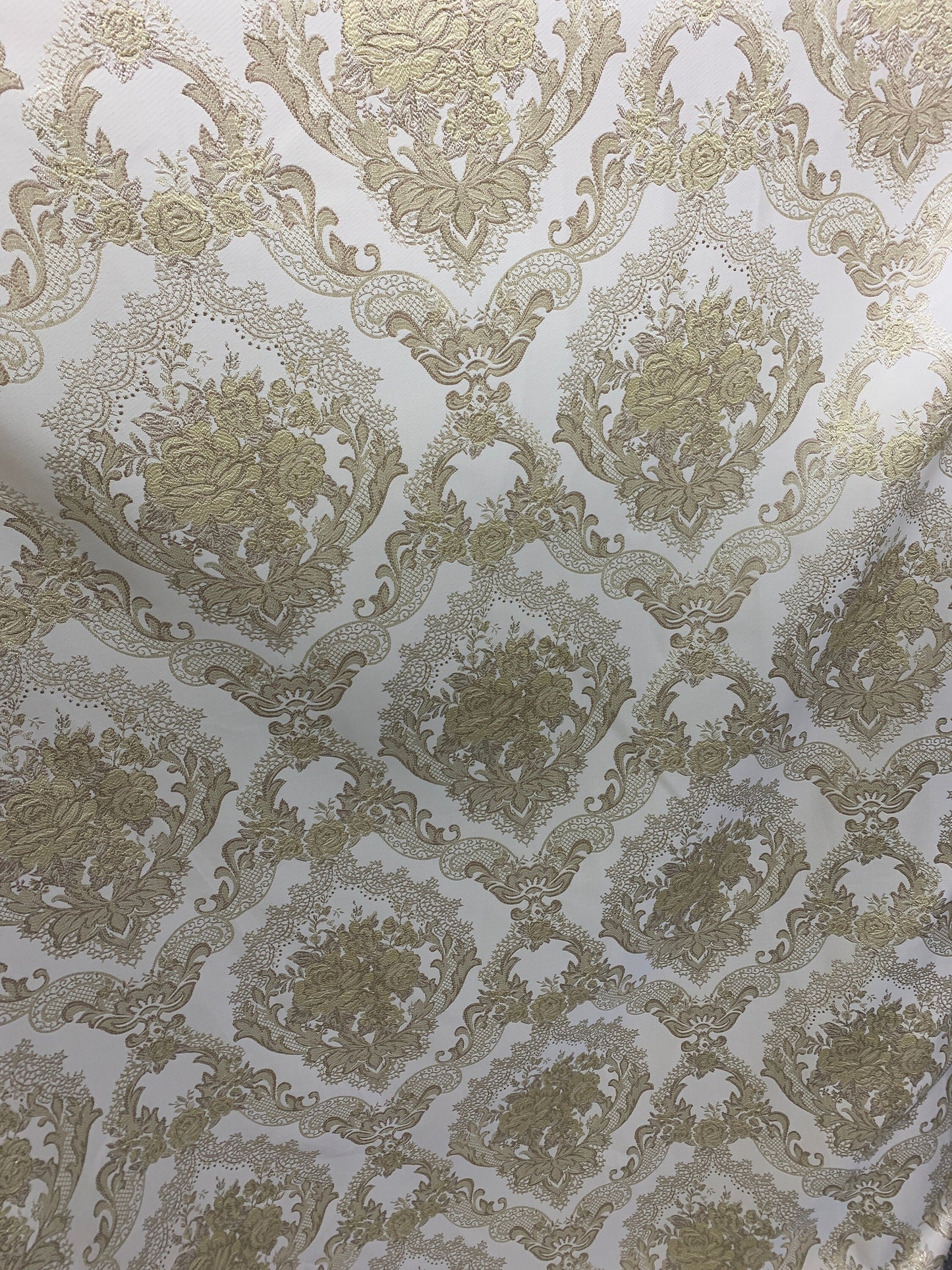 CHAMPAGNE GOLD Metallic Floral Brocade Upholstery Drapery Fabric (110 in.) Sold By The Yard