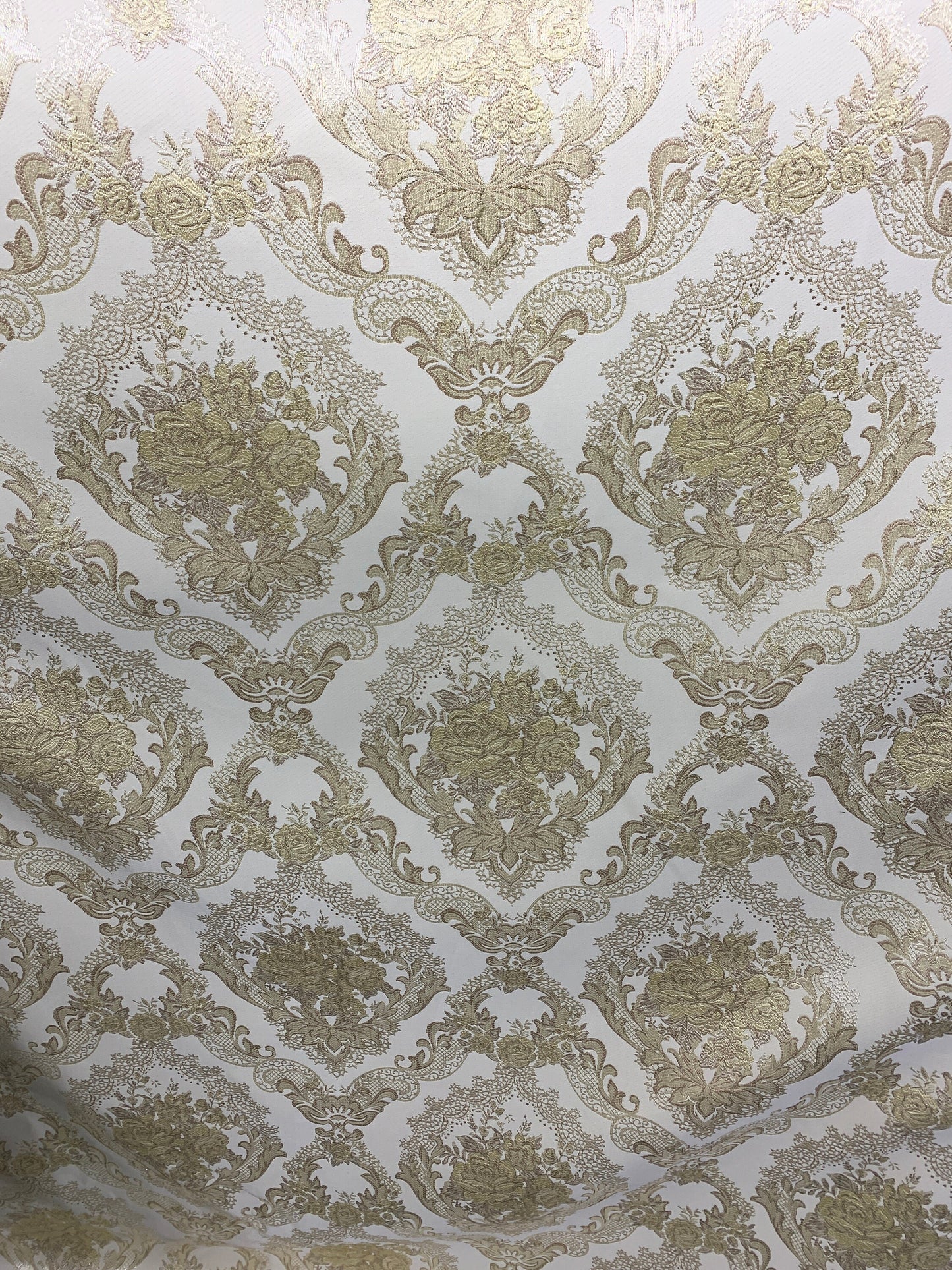 CHAMPAGNE GOLD Metallic Floral Brocade Upholstery Drapery Fabric (110 in.) Sold By The Yard