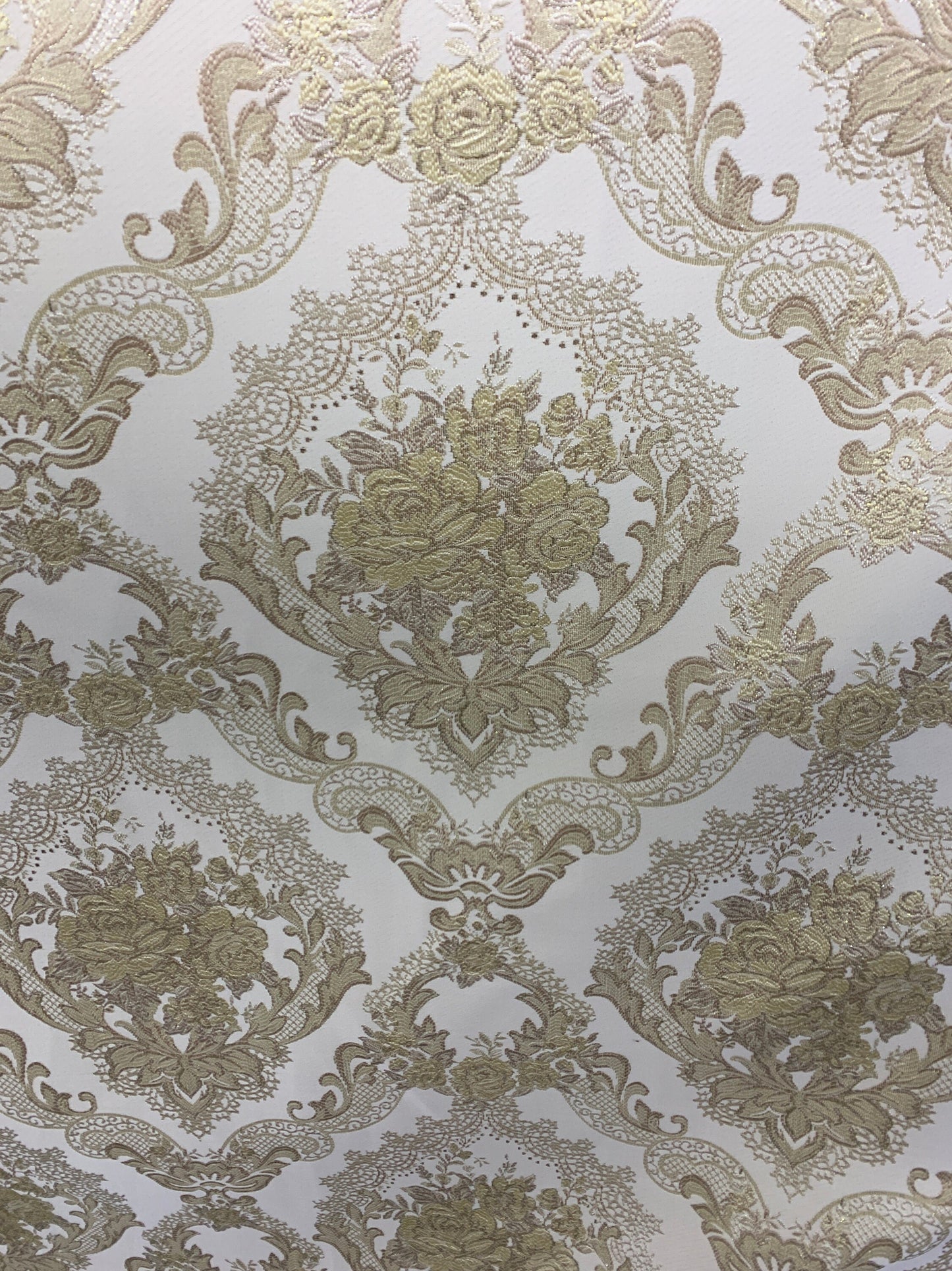 CHAMPAGNE GOLD Metallic Floral Brocade Upholstery Drapery Fabric (110 in.) Sold By The Yard