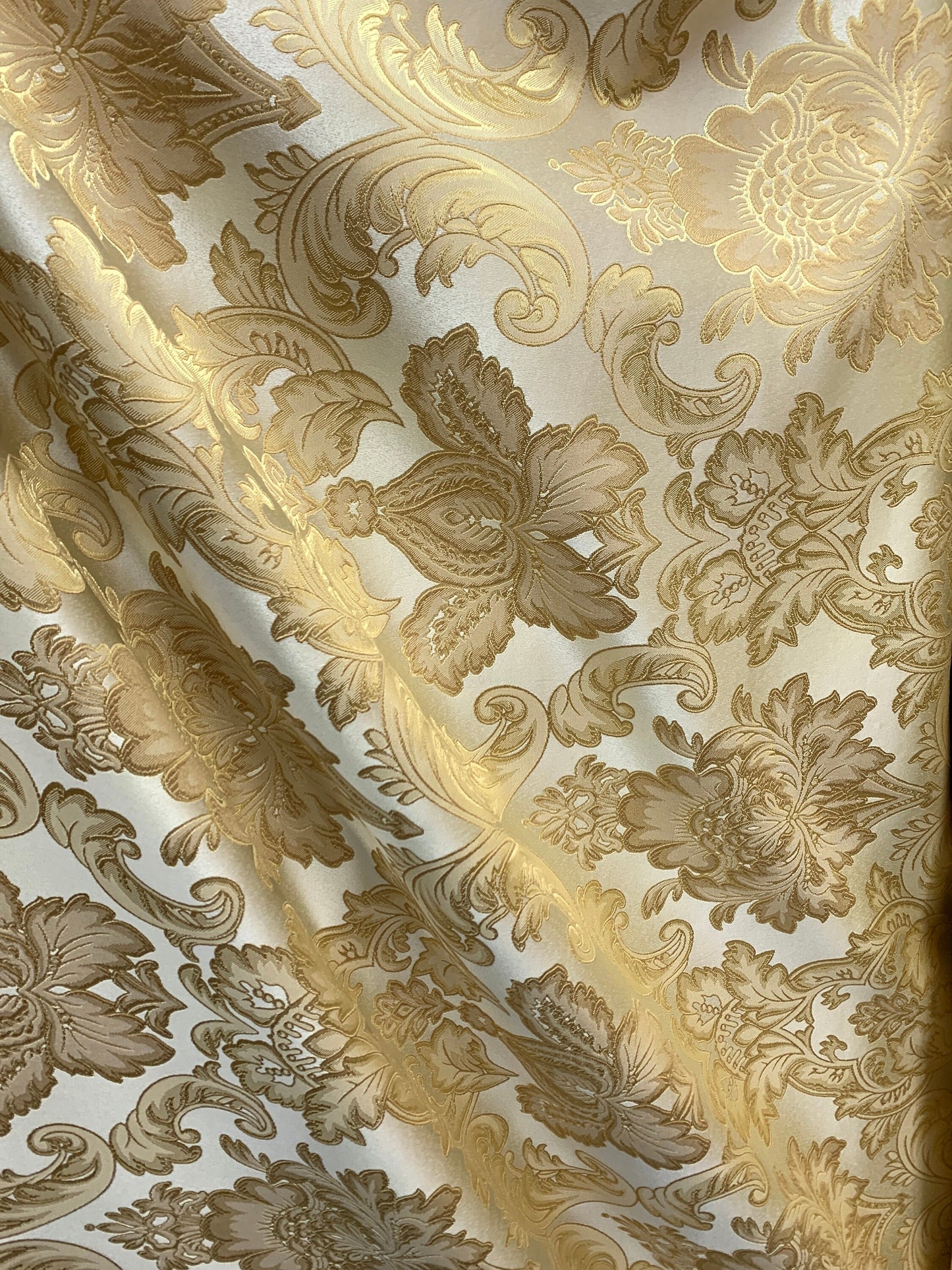 GOLD Damask Brocade Upholstery Drapery Fabric (110 in.) Sold By The Yard