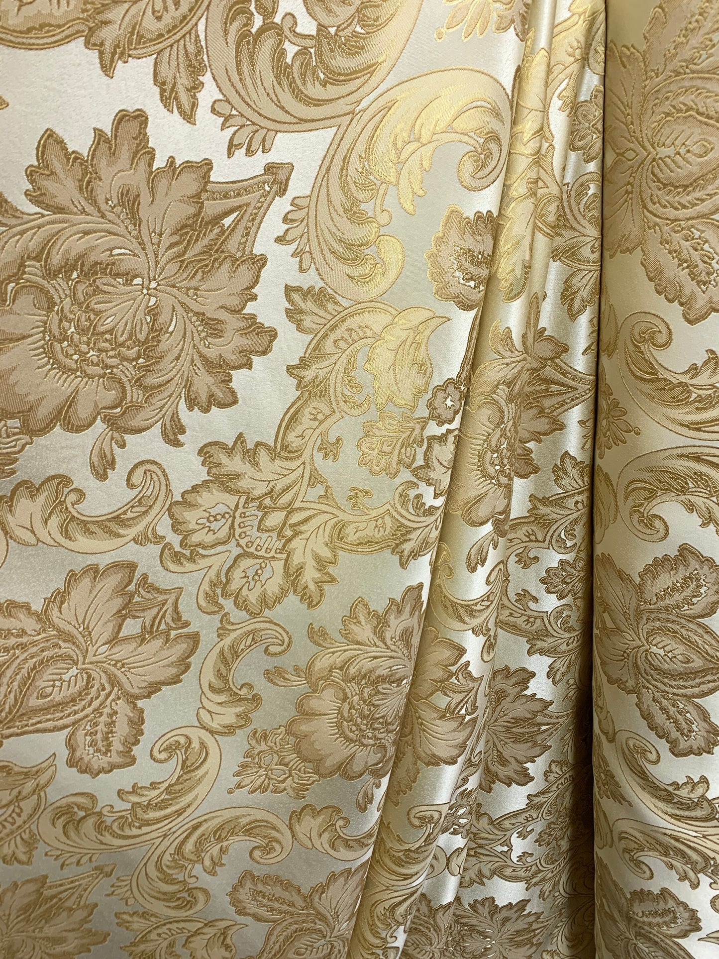 GOLD Damask Brocade Upholstery Drapery Fabric (110 in.) Sold By The Yard