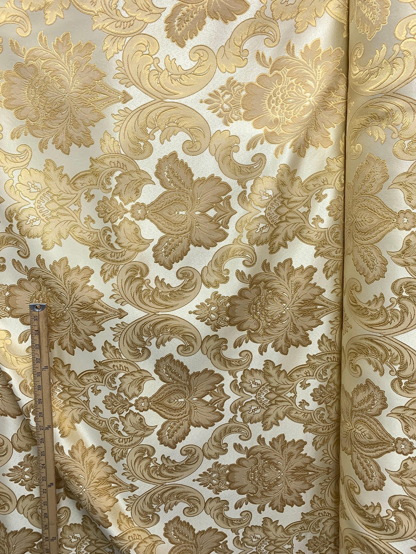 GOLD Damask Brocade Upholstery Drapery Fabric (110 in.) Sold By The Yard