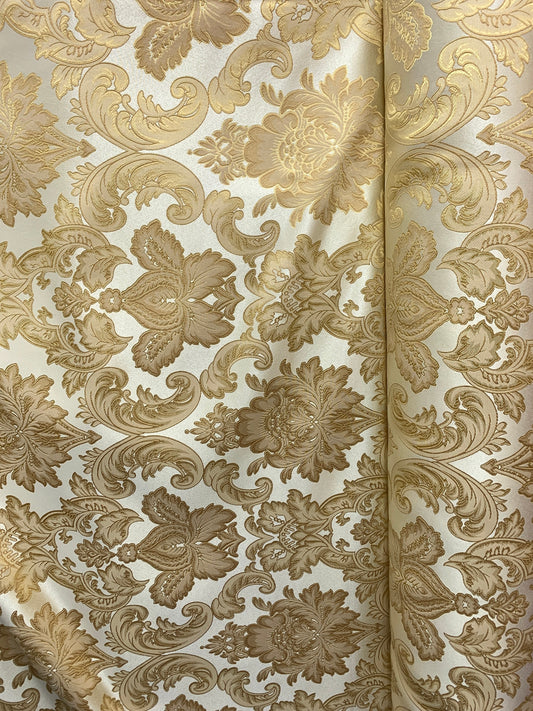 GOLD Damask Brocade Upholstery Drapery Fabric (110 in.) Sold By The Yard