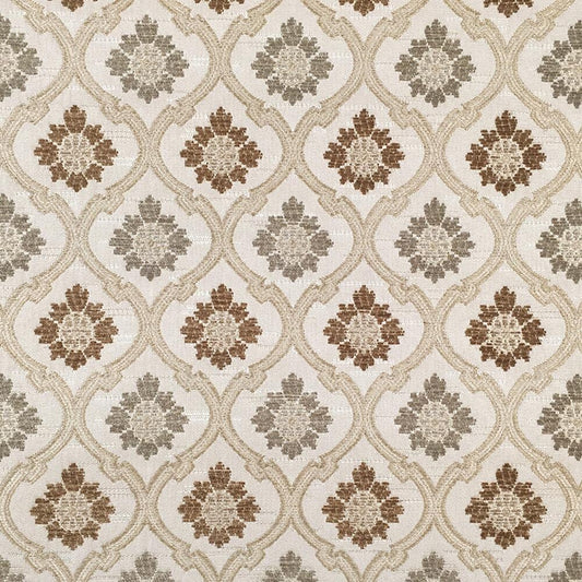 BEIGE BROWN Floral Trellis Chenille Upholstery Brocade Fabric (56 in.) Sold By The Yard