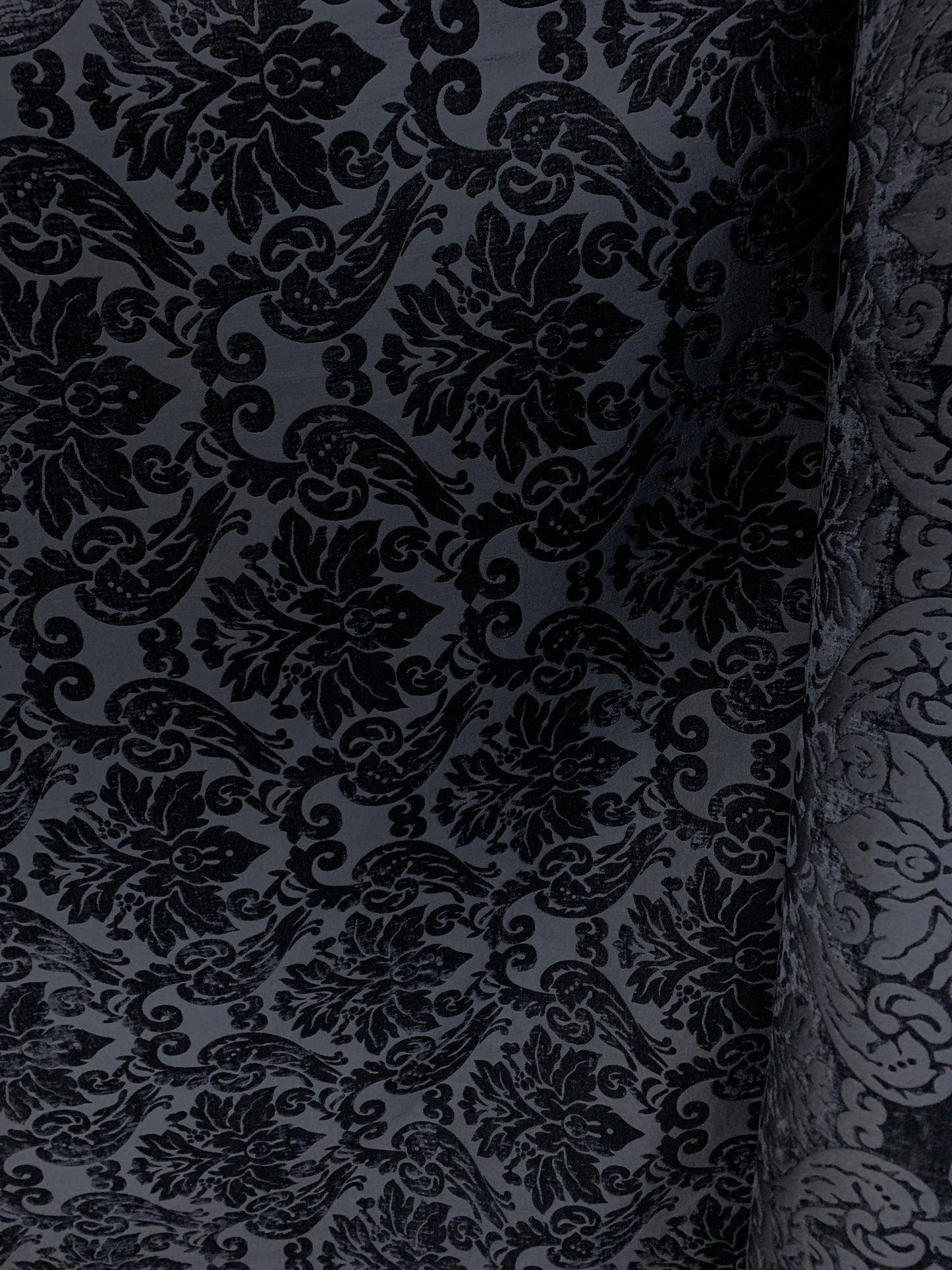 BLACK Damask Chenille Upholstery Brocade Fabric (54 in.) Sold By The Yard