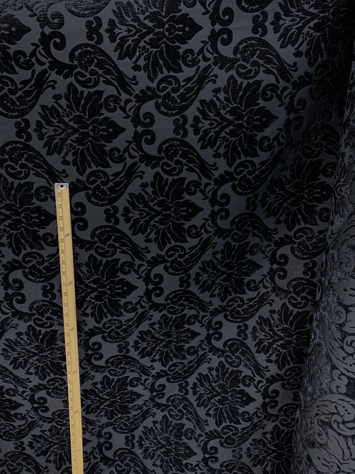 BLACK Damask Chenille Upholstery Brocade Fabric (54 in.) Sold By The Yard