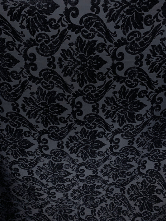 BLACK Damask Chenille Upholstery Brocade Fabric (54 in.) Sold By The Yard