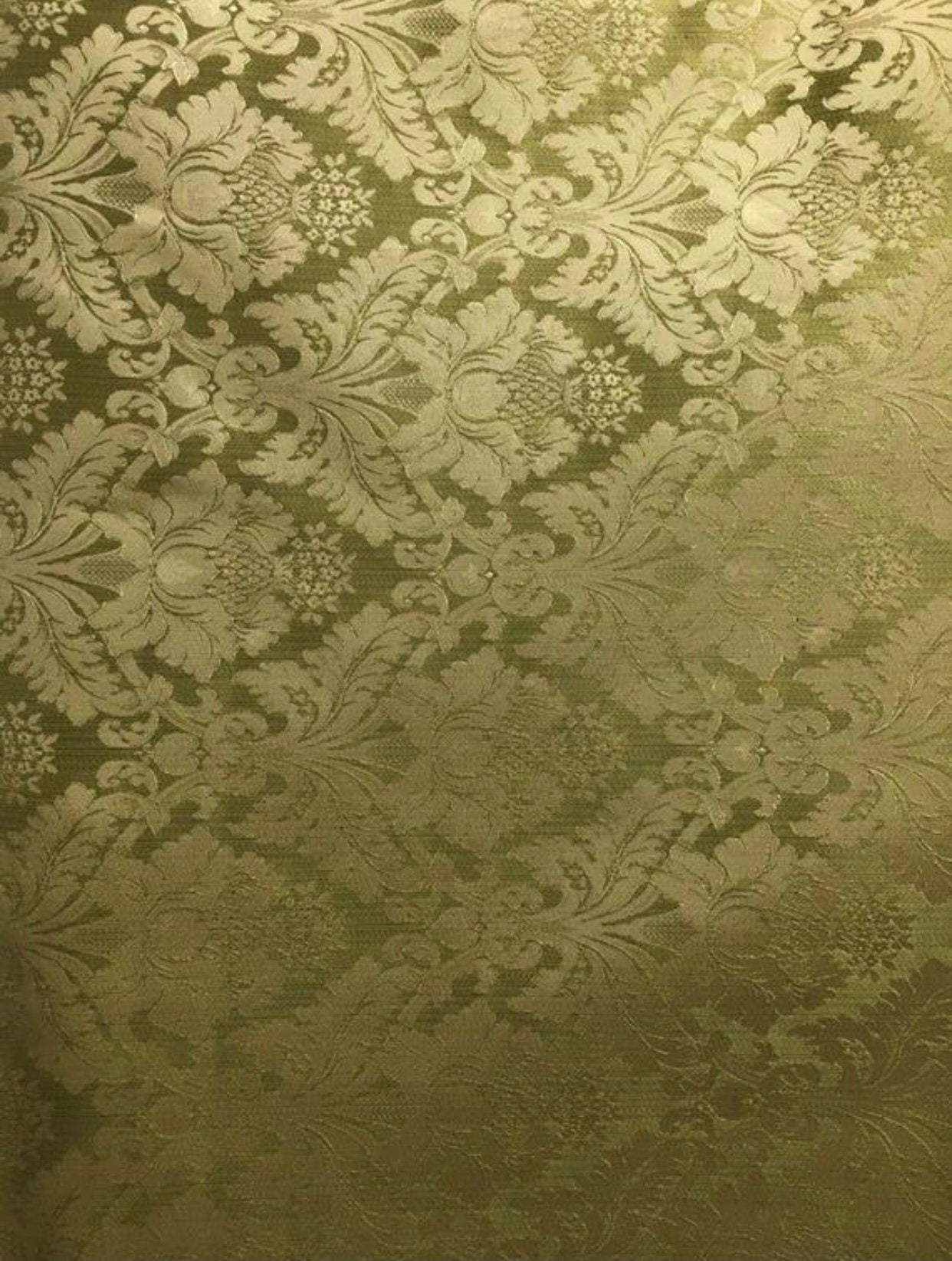 OLIVE GREEN GOLD Damask Jacquard Brocade Flower Floral Fabric (110 in.) Sold By The Yard