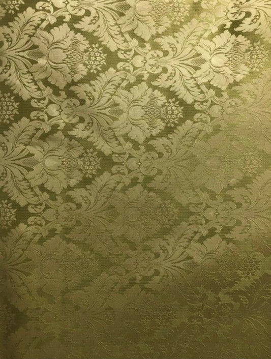 OLIVE GREEN GOLD Damask Jacquard Brocade Flower Floral Fabric (110 in.) Sold By The Yard