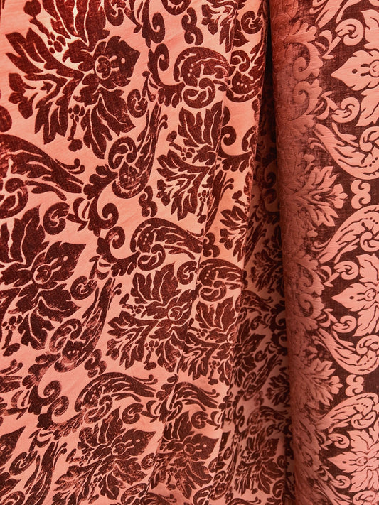 COPPER RED Damask Chenille Upholstery Brocade Fabric (54 in.) Sold By The Yard