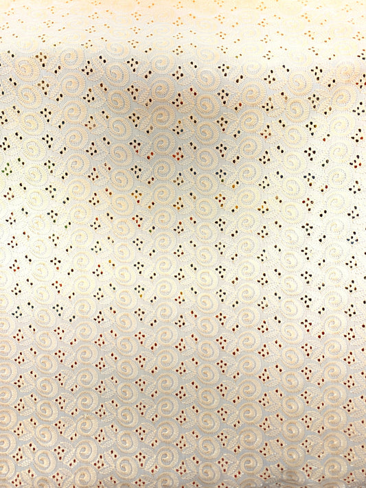 CREAM Floral Cotton Eyelet Embroidered Fabric (45 in.) Sold By The Yard