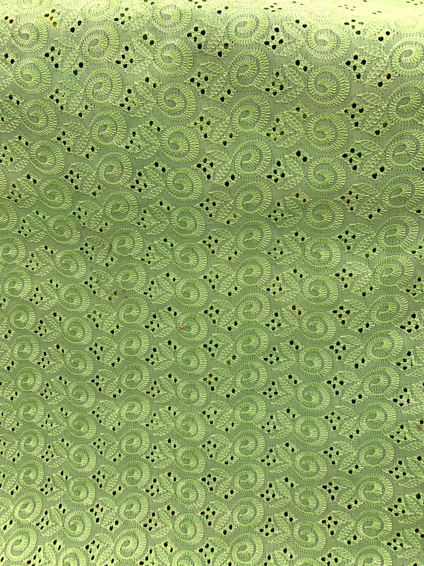 LIGHT GREEN Floral Cotton Eyelet Embroidered Fabric (45 in.) Sold By The Yard