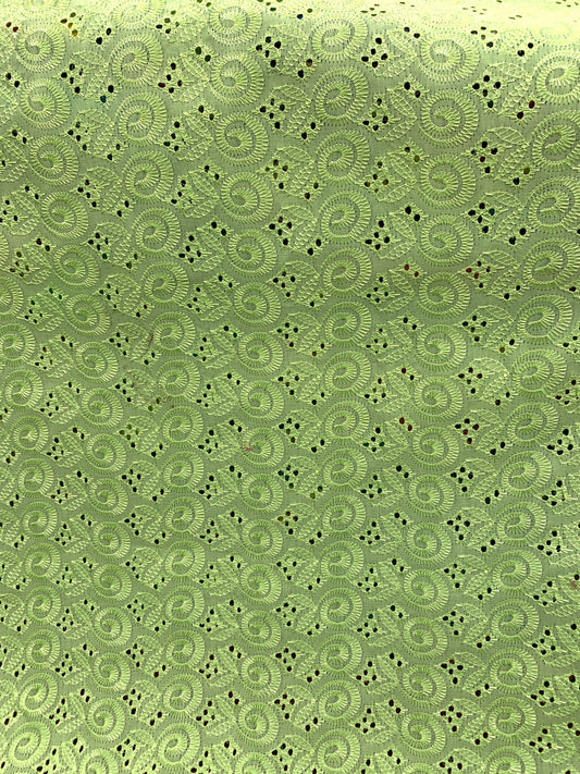 LIGHT GREEN Floral Cotton Eyelet Embroidered Fabric (45 in.) Sold By The Yard