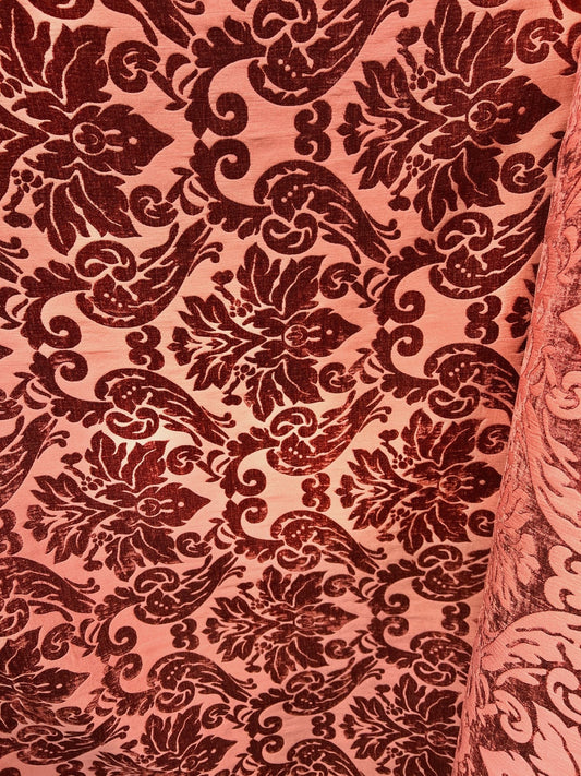 COPPER RED Damask Chenille Upholstery Brocade Fabric (54 in.) Sold By The Yard