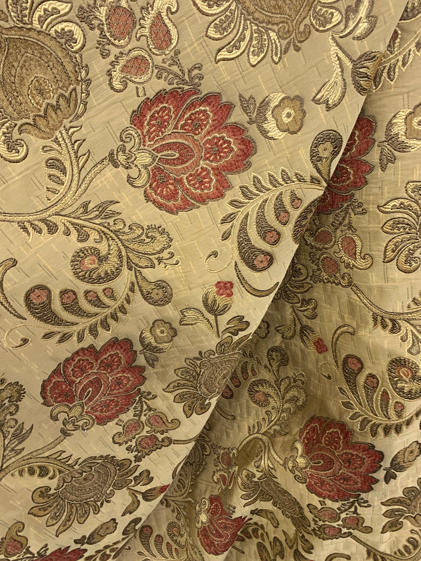 LIGHT BROWN GOLD Floral Chenille Upholstery Brocade Fabric (56 in.) Sold By The Yard