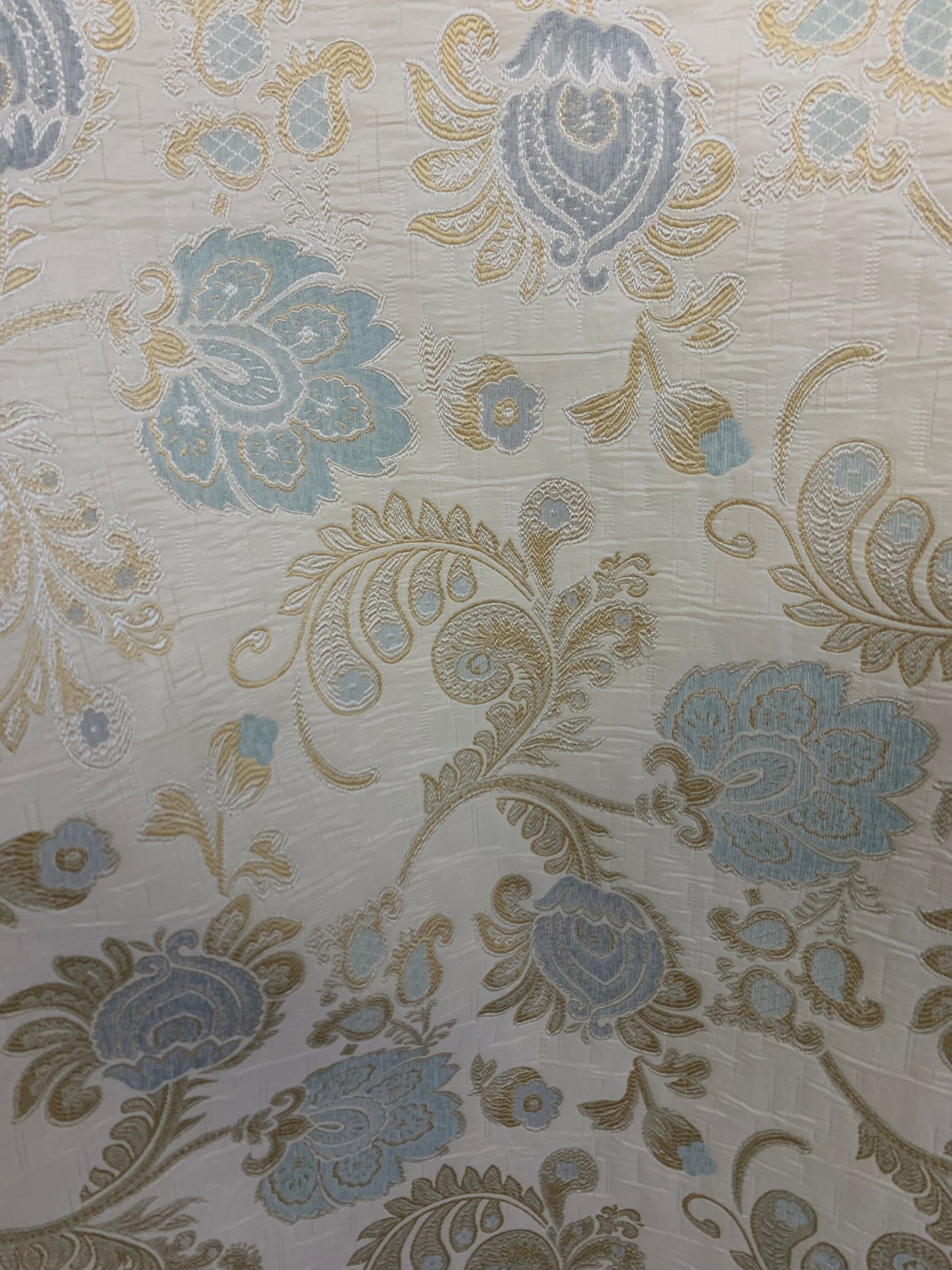 BLUE IVORY Floral Chenille Upholstery Brocade Fabric (56 in.) Sold By The Yard