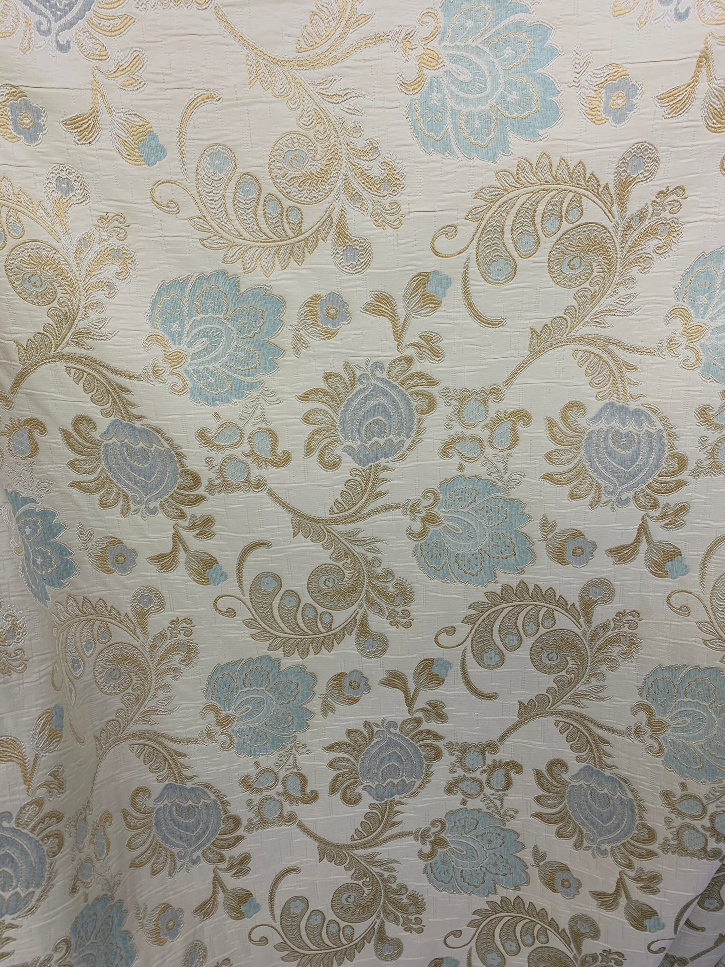 BLUE IVORY Floral Chenille Upholstery Brocade Fabric (56 in.) Sold By The Yard