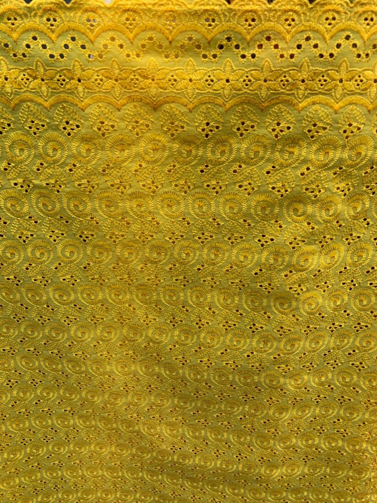 GOLDEN YELLOW Floral Cotton Eyelet Embroidered Fabric (45 in.) Sold By The Yard
