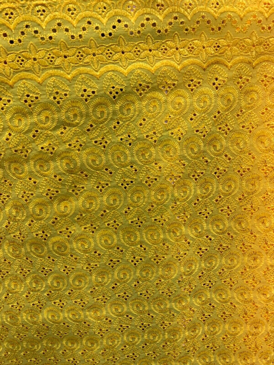 GOLDEN YELLOW Floral Cotton Eyelet Embroidered Fabric (45 in.) Sold By The Yard