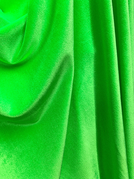 BRIGHT GREEN Polyester Stretch Velvet Fabric (60 in.) Sold By The Yard