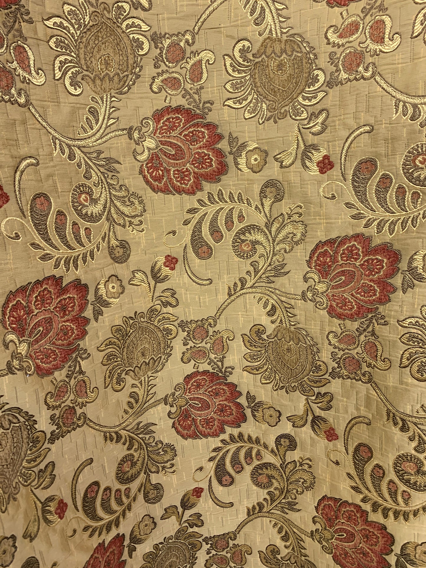 LIGHT BROWN GOLD Floral Chenille Upholstery Brocade Fabric (56 in.) Sold By The Yard