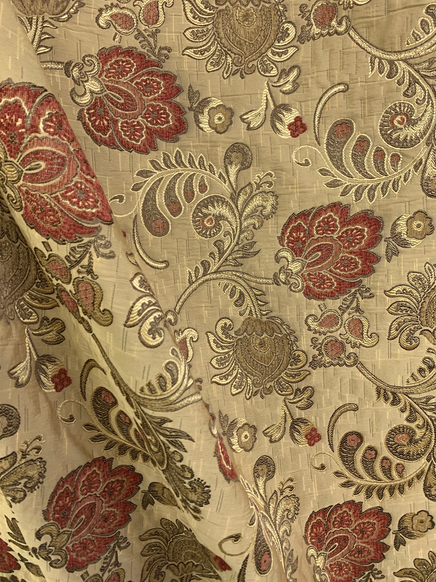 LIGHT BROWN GOLD Floral Chenille Upholstery Brocade Fabric (56 in.) Sold By The Yard